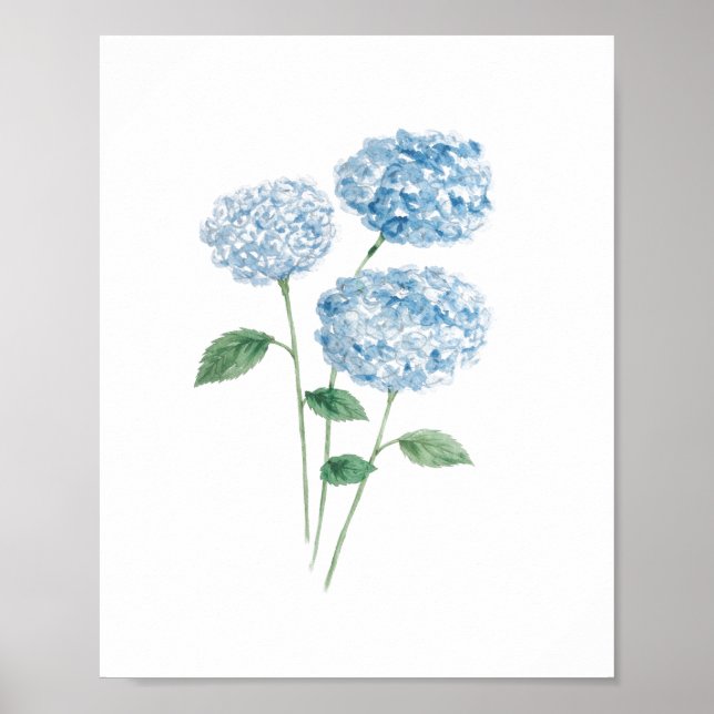 Blue Hydrangea Flower Painting Beach Poster (Vorne)