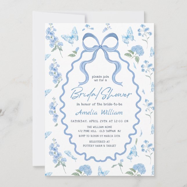 Blue Hydrangea Flowers Bridal Shower Invitation Einladung (Vorderseite)