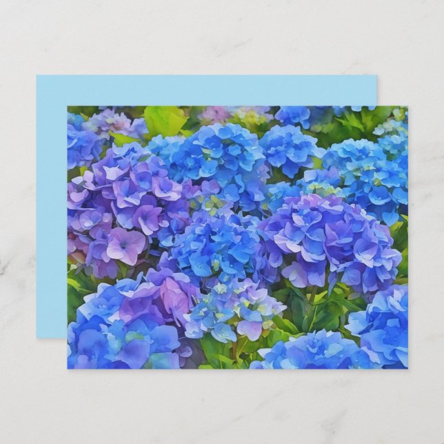 Blue Hydrangea Flowers Floral Art Note Card Set Mitteilungskarte (Vorne/Hinten)
