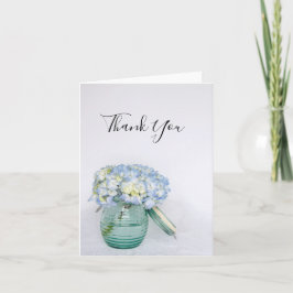 Blue Hydrangea Flowers in Vase Wedding Thank You Dankeskarte