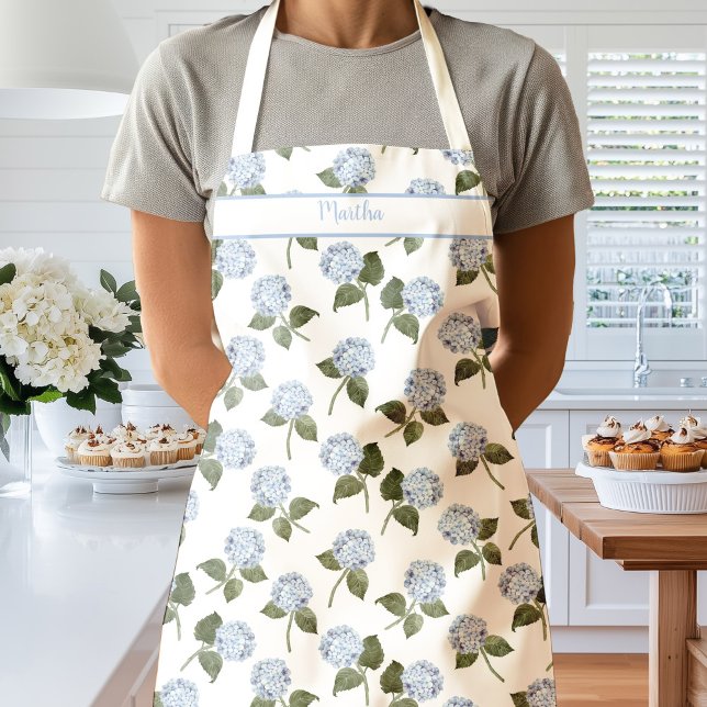 Blue Hydrangea Flowers Watercolor Apron Schürze (Hydrangea Apron)