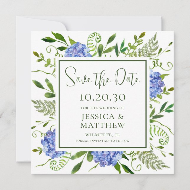 Blue Hydrangea Foto Wedding Save The Date (Vorderseite)