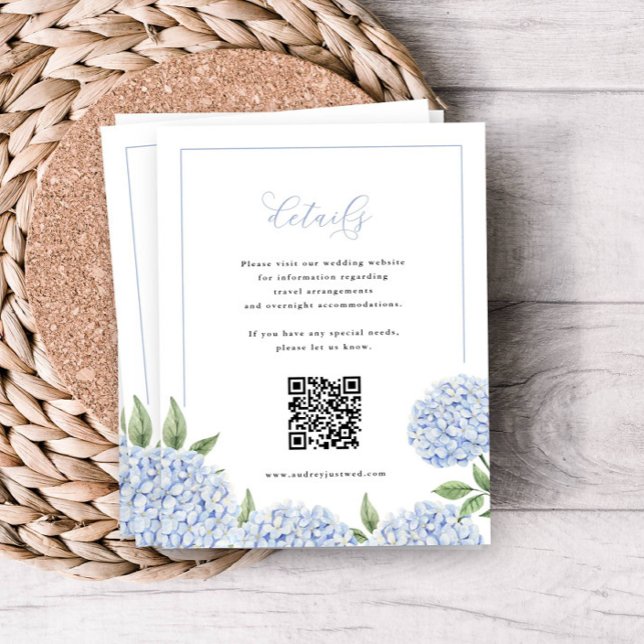 Blue Hydrangea Frame Calligraphy Detail QR Code Begleitkarte (Von Creator hochgeladen)