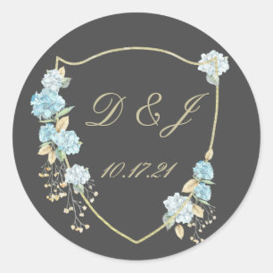 Blue Hydrangea Frame Wedding Labels Runder Aufkleber