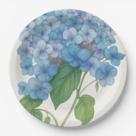 Blue Hydrangea Garden Party Paper Plate | Elegant Pappteller