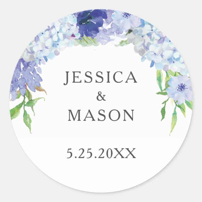 Blue Hydrangea Gastgeschenk Hochzeit Gift Stickers (Vorderseite)