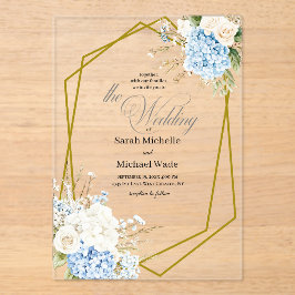 Blue Hydrangea Geometric Wedding Acryleinladungen