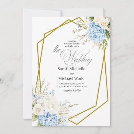 Blue Hydrangea Geometric Wedding Invitation Einladung