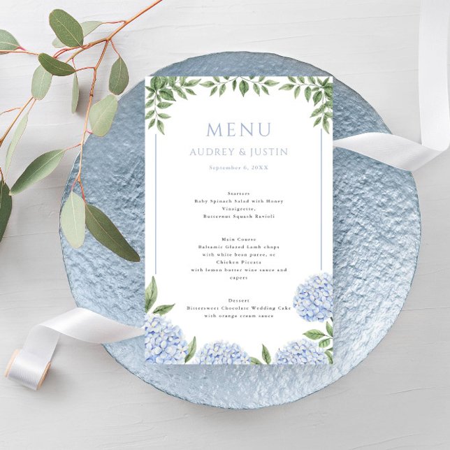 Blue Hydrangea Gerahmt Border Wedding Paper Menü (Von Creator hochgeladen)