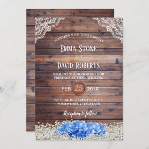 Blue Hydrangea Gipskraut Rustic Barn Wedding Einladung