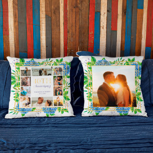 Blue Hydrangea Gold 40 Jahre Foto Collage Kissen