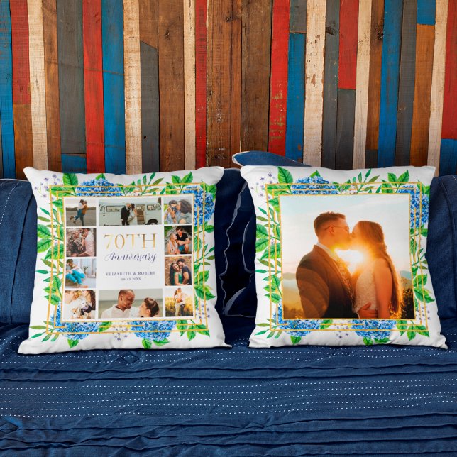 Blue Hydrangea Gold 70 Jahre Foto Collage Kissen (Von Creator hochgeladen)