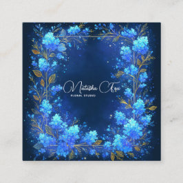 Blue Hydrangea Gold Celestial Frame Midnight Quadratische Visitenkarte