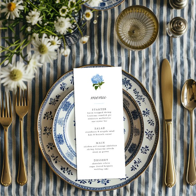 Blue Hydrangea Grandmillennial Menu Einladung (Von Creator hochgeladen)