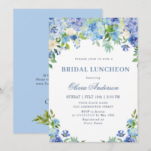 Blue Hydrangea Greenera Watercolor Bridal Luncheon Einladung