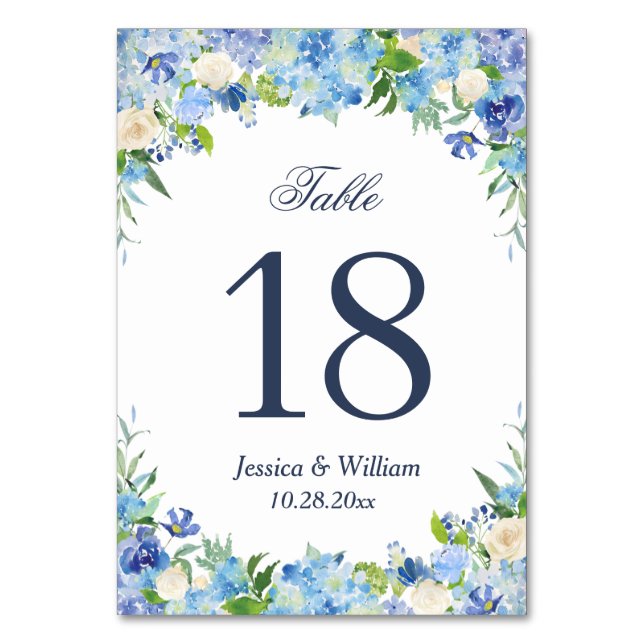 Blue Hydrangea Greeneria Wedding Tischnummer (Vorderseite)