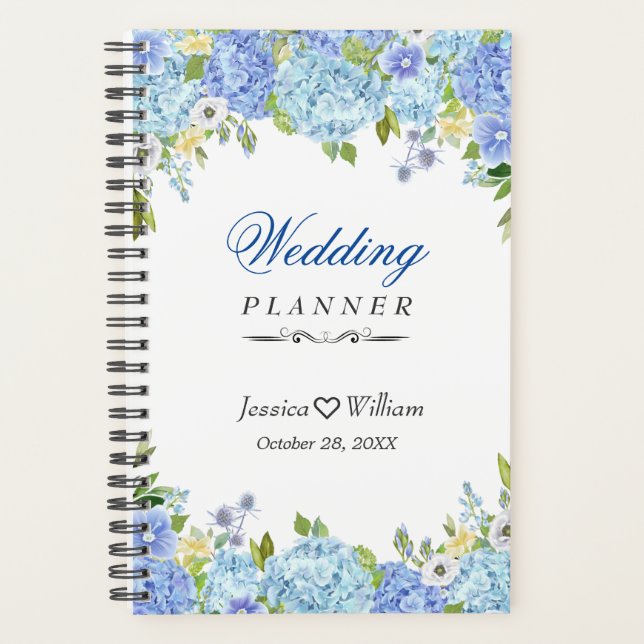 Blue Hydrangea Greenery Floral Wedding Planner Planer (Vorderseite)
