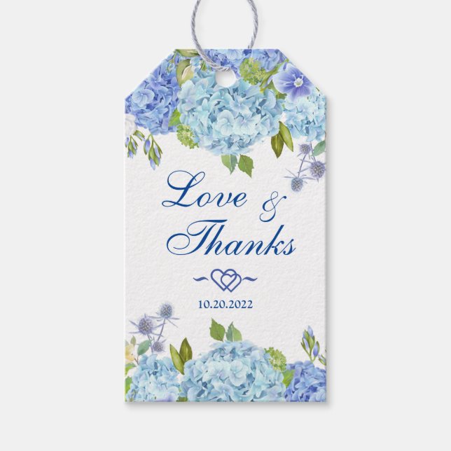 Blue Hydrangea Greenery Gift Favor Tag Vielen Dank Geschenkanhänger (Vorderseite)