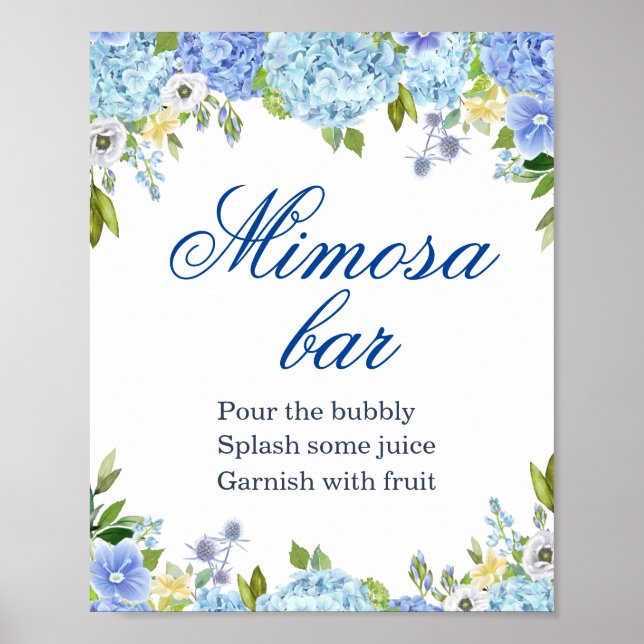Blue Hydrangea Grüne Mimosa Bar Sign Poster (Vorne)