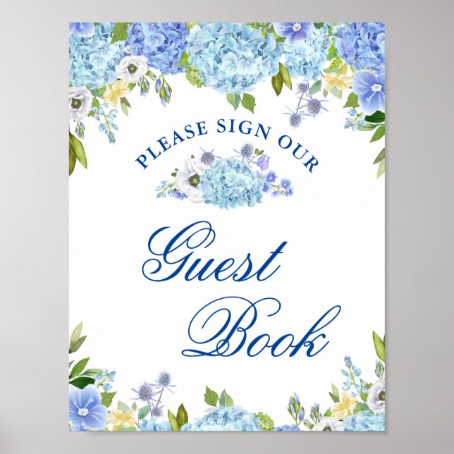 Blue Hydrangea Grüne Unterschreiben Unser Gästebuc Poster (Vorne)