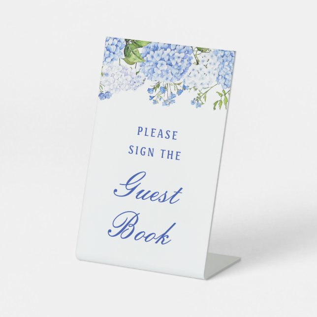 Blue Hydrangea Guest Book Sockelschild (Vorderseite)