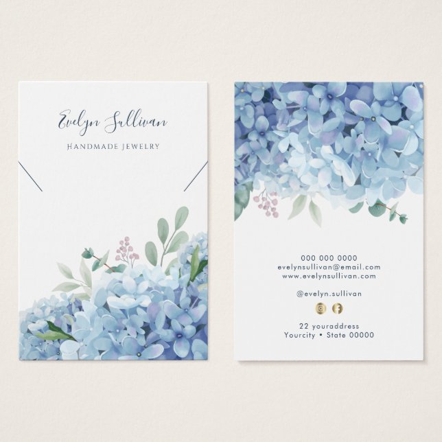 Blue Hydrangea Halskette-Display-Karte (Vorne & Hinten)