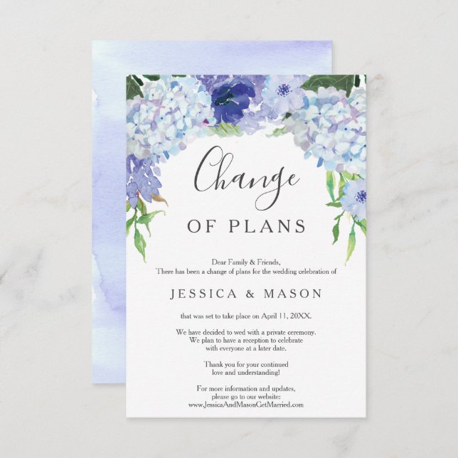 Blue Hydrangea Hochzeit verzögert Ankündigung (Vorne/Hinten)