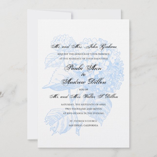 Blue Hydrangea Hochzeitseinladung Einladung (Vorderseite)