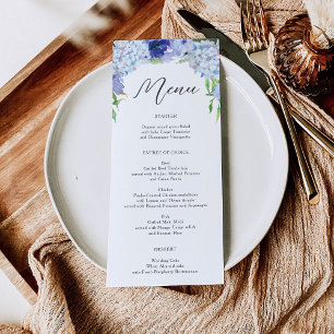 Blue Hydrangea - Hochzeitsmenü oder Brautparty Einladung