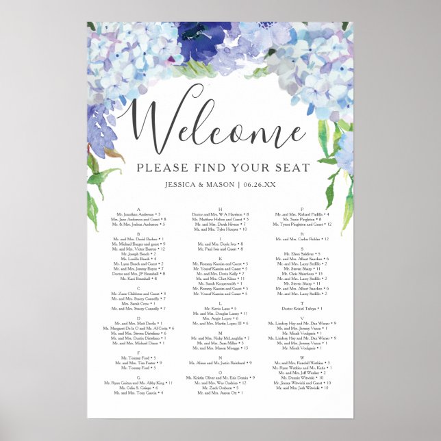 Blue Hydrangea Hochzeitszeichen Poster (Vorne)
