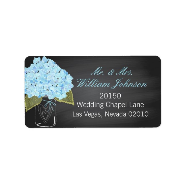 Blue Hydrangea Jar Chalkboard Wedding Label Adressaufkleber (Vorne)