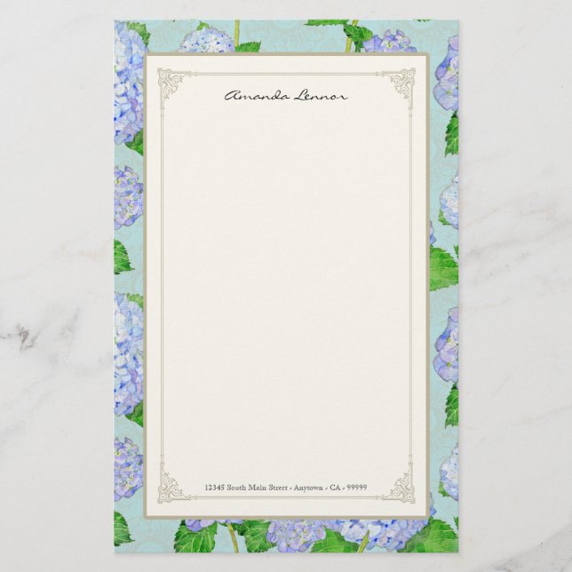 Blue Hydrangea Lace Floral Formal Elegante Hochzei Briefpapier (Vorderseite)