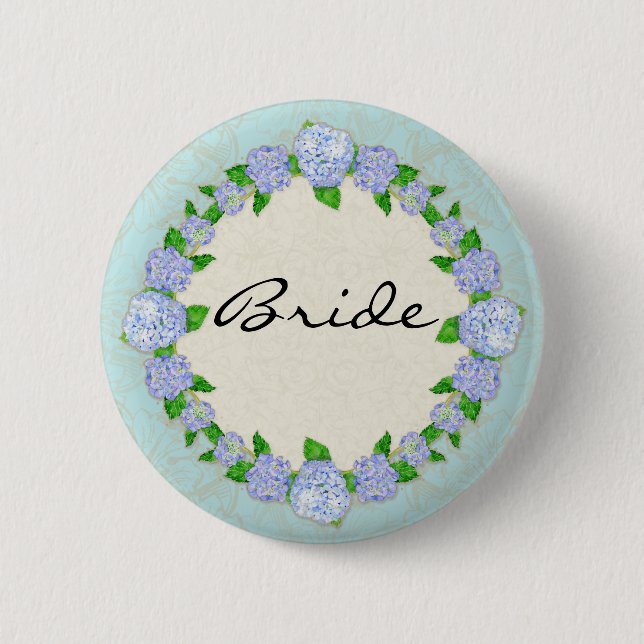 Blue Hydrangea Lace Floral Formal Elegante Hochzei Button (Vorderseite)