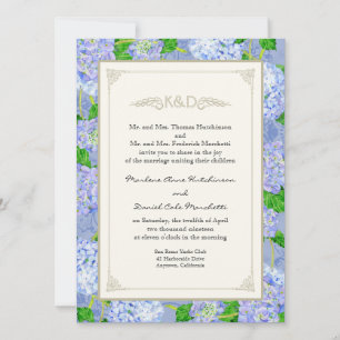Blue Hydrangea Lace Floral Formal Elegante Hochzei Einladung