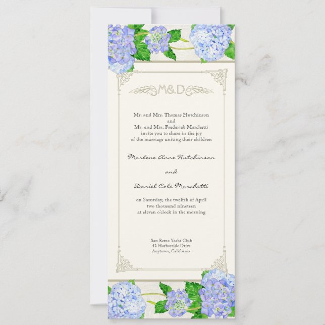 Blue Hydrangea Lace Floral Formal Elegante Hochzei Einladung (Vorderseite)