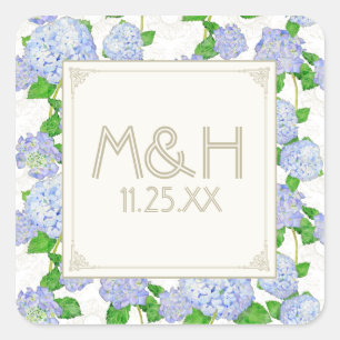 Blue Hydrangea Lace Floral Formal Elegante Hochzei Quadratischer Aufkleber