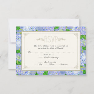 Blue Hydrangea Lace Floral Formal Elegante Hochzei RSVP Karte