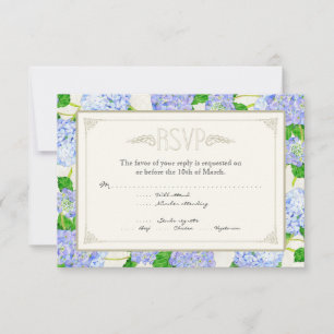 Blue Hydrangea Lace Floral Formal Elegante Hochzei RSVP Karte