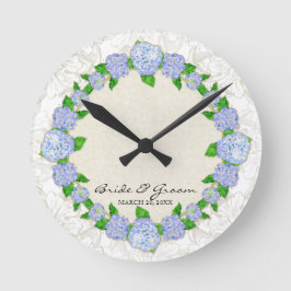 Blue Hydrangea Lace Floral Formal Wedding Geschenk Runde Wanduhr