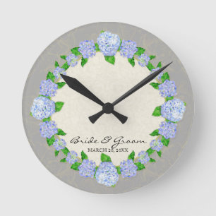 Blue Hydrangea Lace Floral Formal Wedding Geschenk Runde Wanduhr