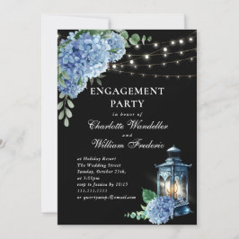 Blue Hydrangea Lantern Black Boho ENGAGEMENT PARTE Einladung