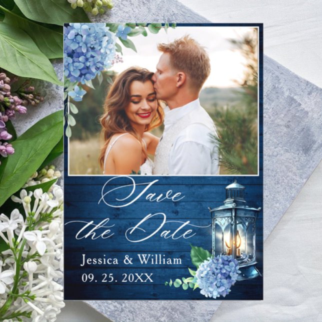 Blue Hydrangea Lantern FOTO Hochzeit Sichern Sie d Postkarte (Von Creator hochgeladen)