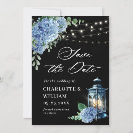 Blue Hydrangea Lantern Navy Black Wedding Save The Date