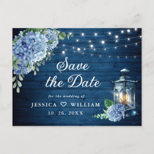 Blue Hydrangea Lantern Wedding Save the Date Postkarte