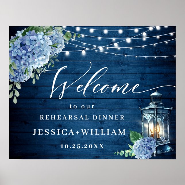 Blue Hydrangea Lantern Wood Boho Probe Dinner Poster (Vorne)