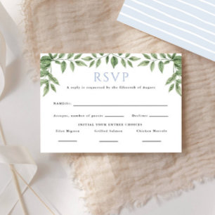 Blue Hydrangea Leaf Classic Wedding Reply RSVP Karte