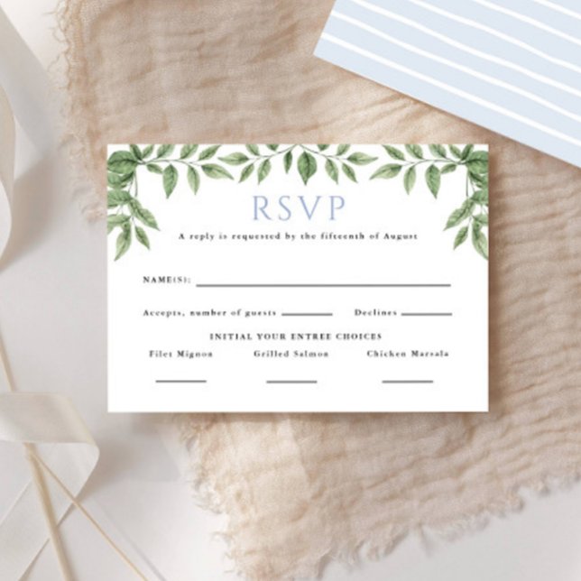 Blue Hydrangea Leaf Classic Wedding Reply RSVP Karte (Von Creator hochgeladen)