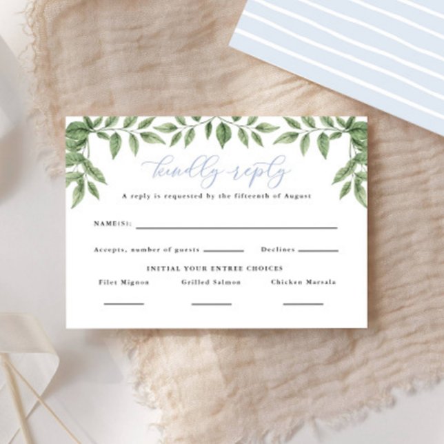 Blue Hydrangea Leaf Classic Wedding Reply RSVP Karte (Von Creator hochgeladen)
