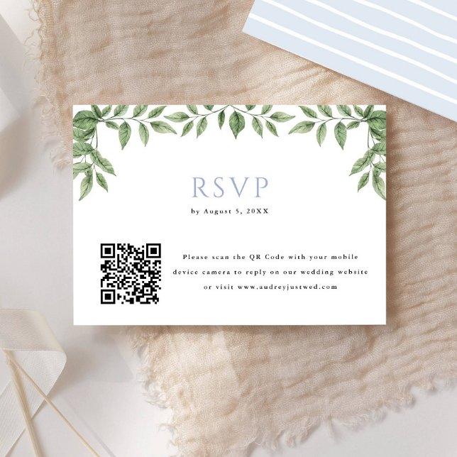 Blue Hydrangea Leaf QR Code Wedding Antwort (Von Creator hochgeladen)
