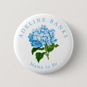 Blue Hydrangea Mama zu Baby Dusche Button